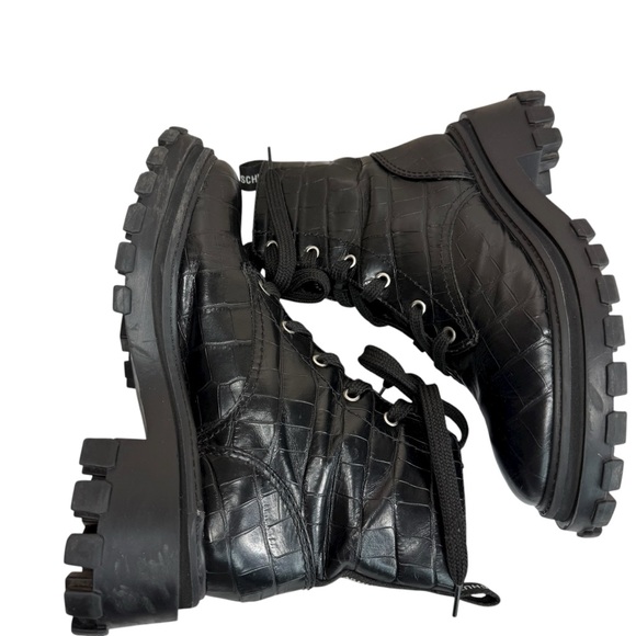 Schutz Black Croc-Embossed Leather Chunky Lug Sole Combat Platform Boots 7.5 - Picture 11 of 16